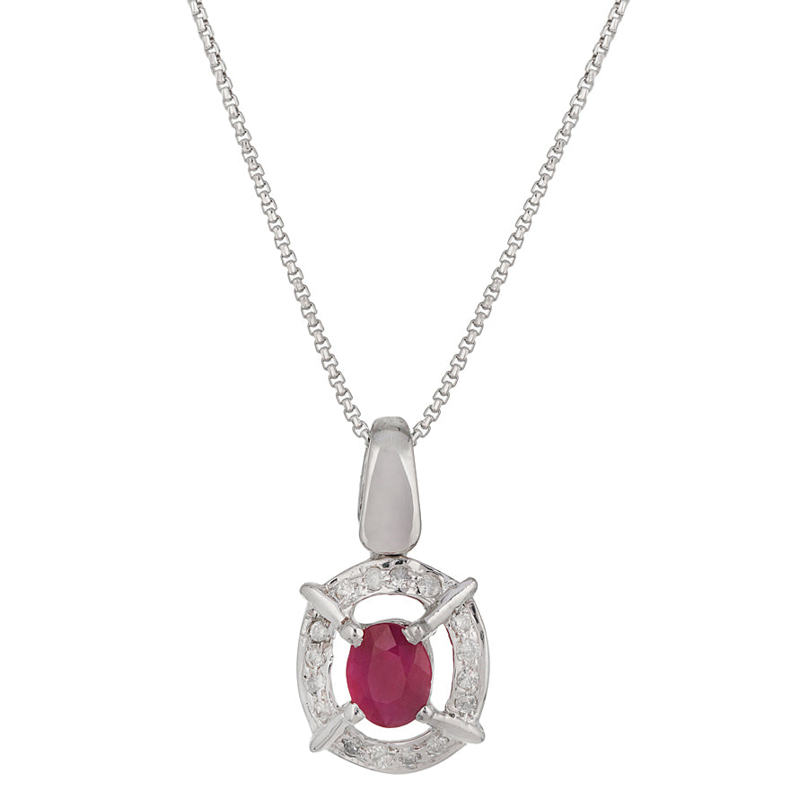 Sterling Silver Ruby & Diamond Pendant