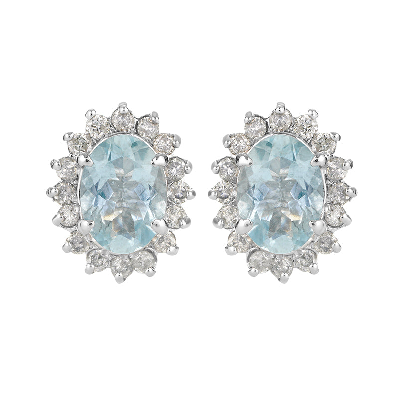 Sterling Silver Aqua & Diamond Stud