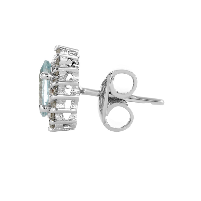 Sterling Silver Aqua & Diamond Stud