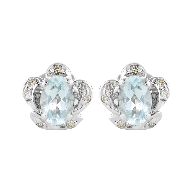 Sterling Silver Aqua & Diamond Stud