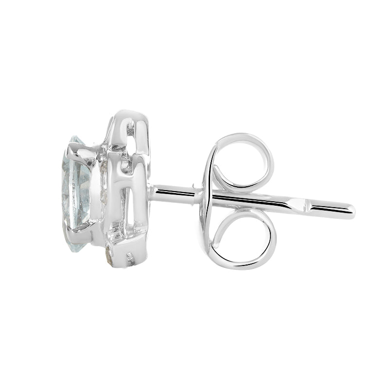 Sterling Silver Aqua & Diamond Stud