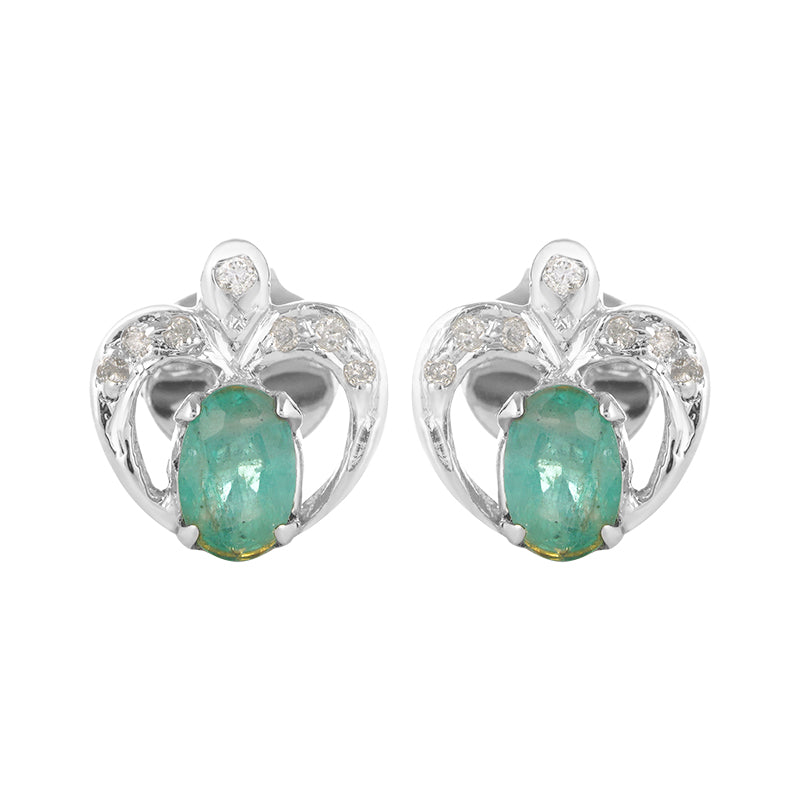 Sterling Silver Emerald & Diamond Stud