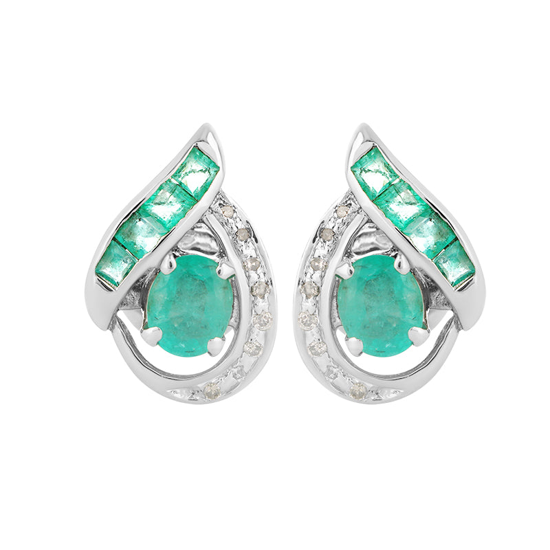 Sterling Silver Emerald & Diamond Stud