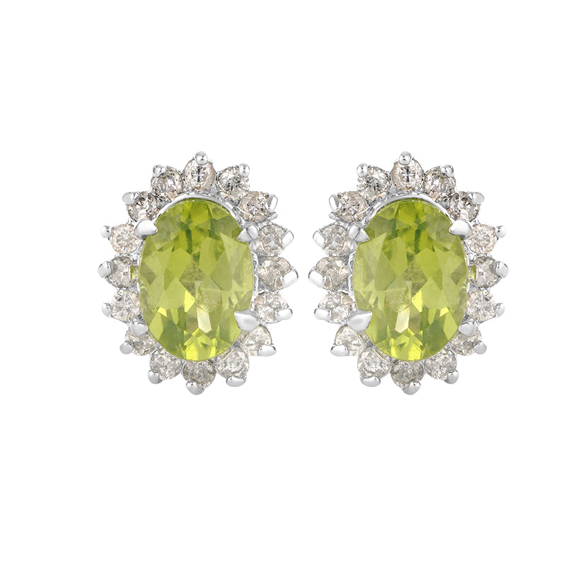 Sterling Silver Peridot & Diamond Stud