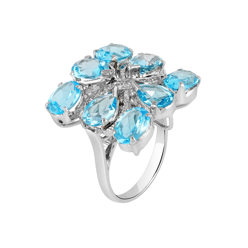 Blue Topaz & Zircon Ring in Sterling Silver