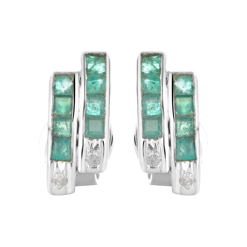 Sterling Silver Emerald & Diamond Stud