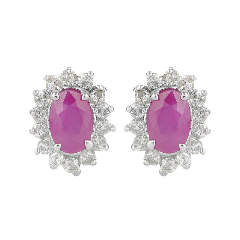 Sterling Silver Ruby & Diamond Stud