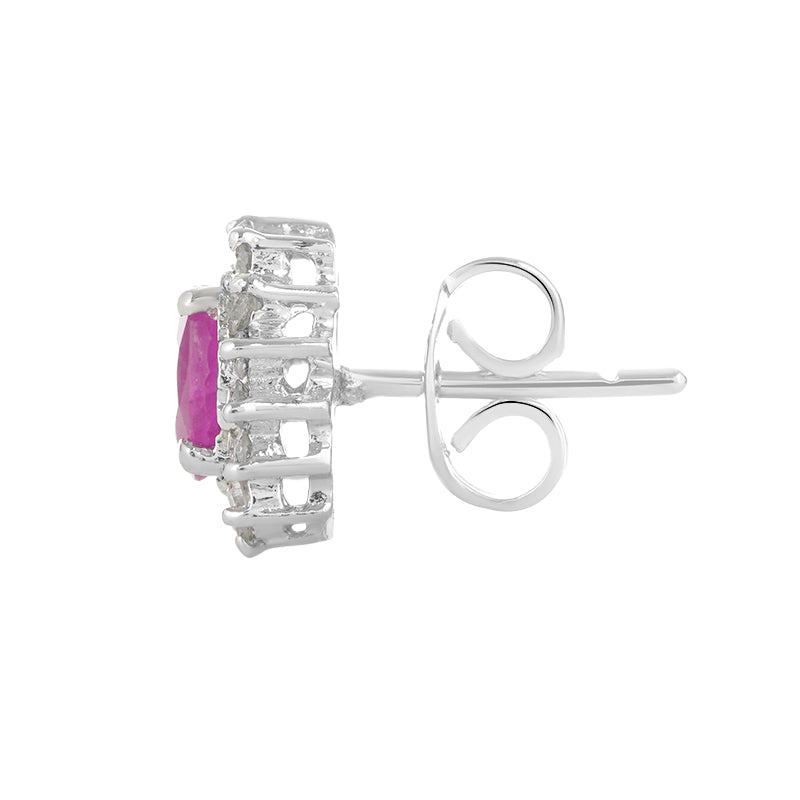 Sterling Silver Ruby & Diamond Stud