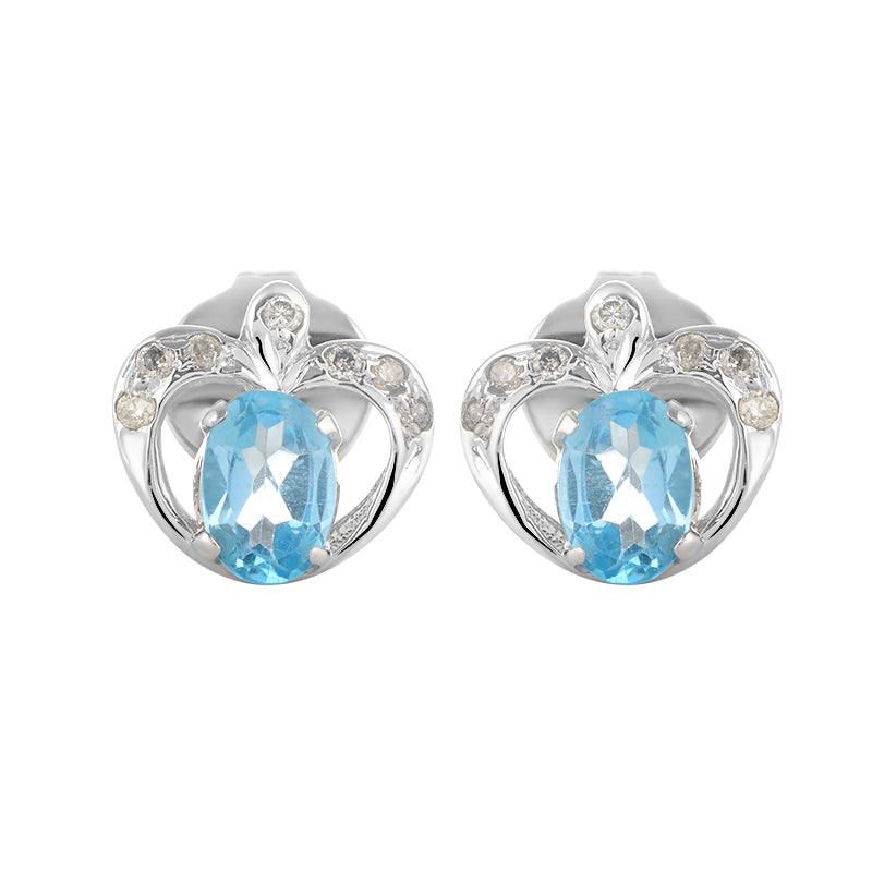 Sterling Silver Blue Topaz & Diamond Stud