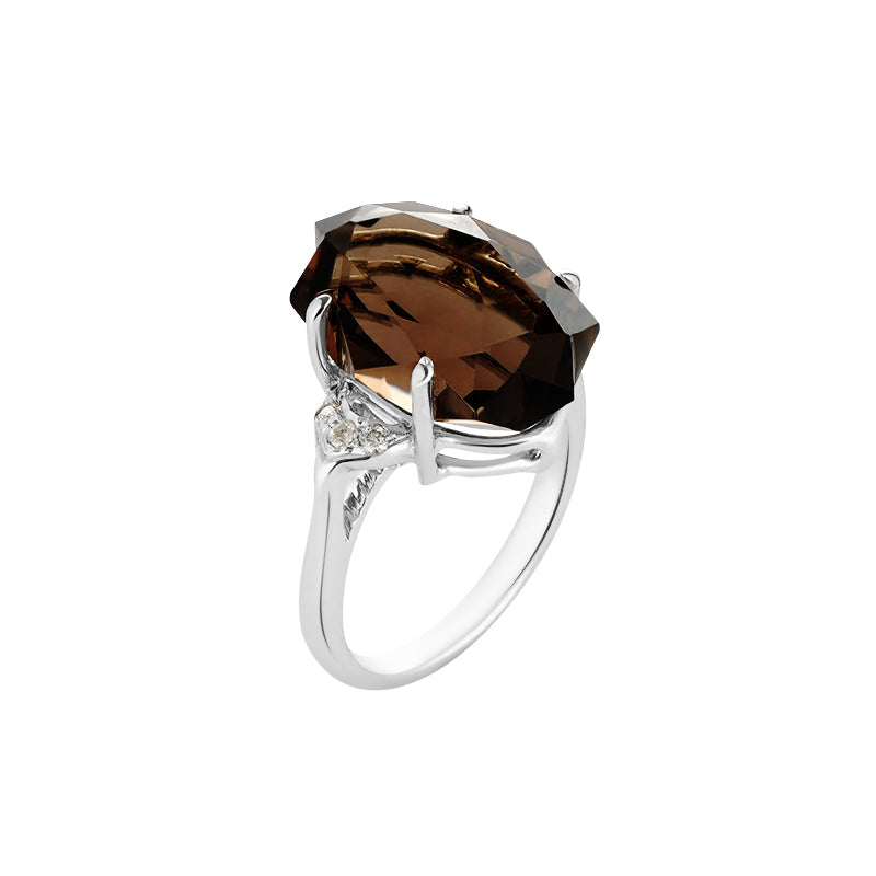 Smokey Topaz & Diamond Ring Set in Sterling Silver