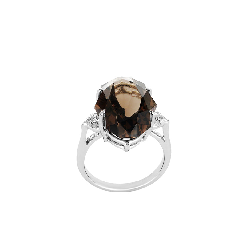 Smokey Topaz & Diamond Ring Set in Sterling Silver