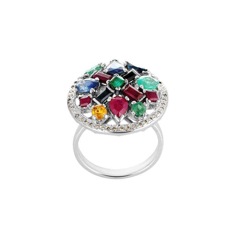 Multi-Color Ring Set in Sterling Silver