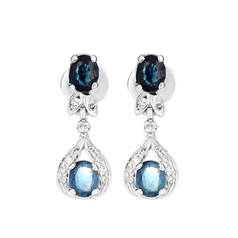 Sterling Silver Sapphire & Diamond Earrings