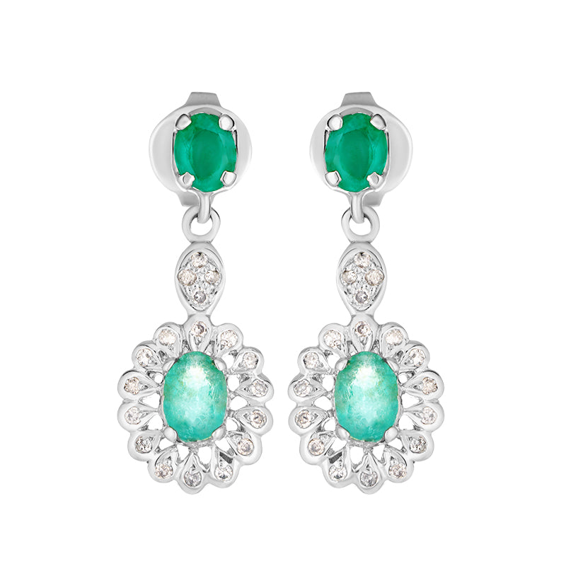 Sterling Silver Emerald & Diamond Earrings