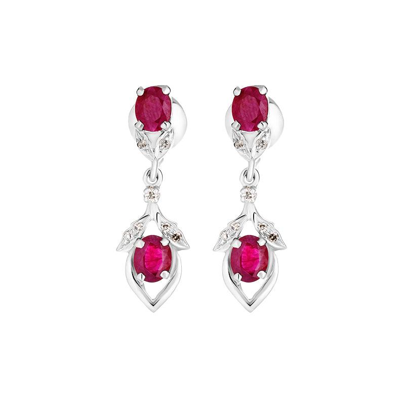 Sterling Silver Ruby & Diamond Earrings