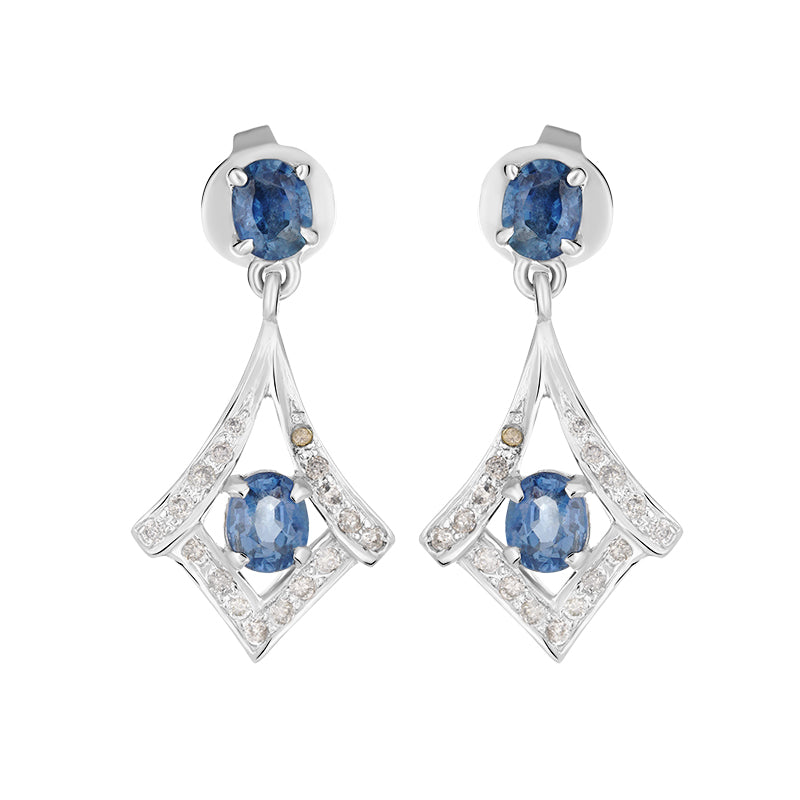 Sterling Silver Sapphire & Diamond Earrings