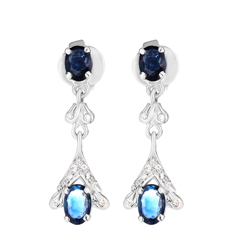 Sterling Silver Sapphire & Diamond Earrings