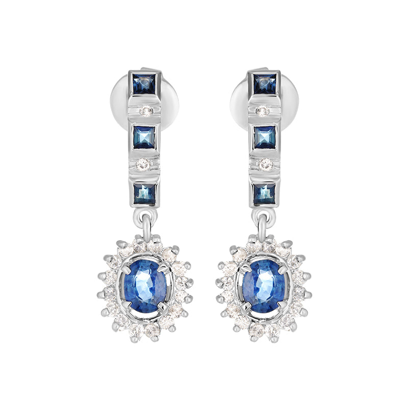 Sterling Silver Sapphire & Diamond Earrings