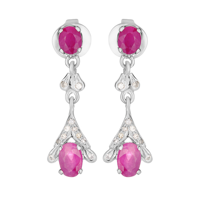 Sterling Silver Ruby & Diamond Earrings