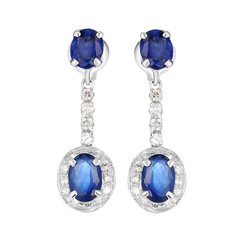 Sterling Silver Sapphire & Diamond Earrings