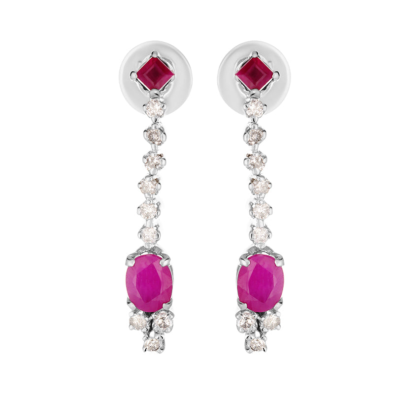 Sterling Silver Ruby & Diamond Earrings