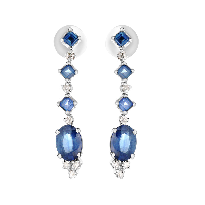 Sterling Silver Sapphire & Diamond Earrings