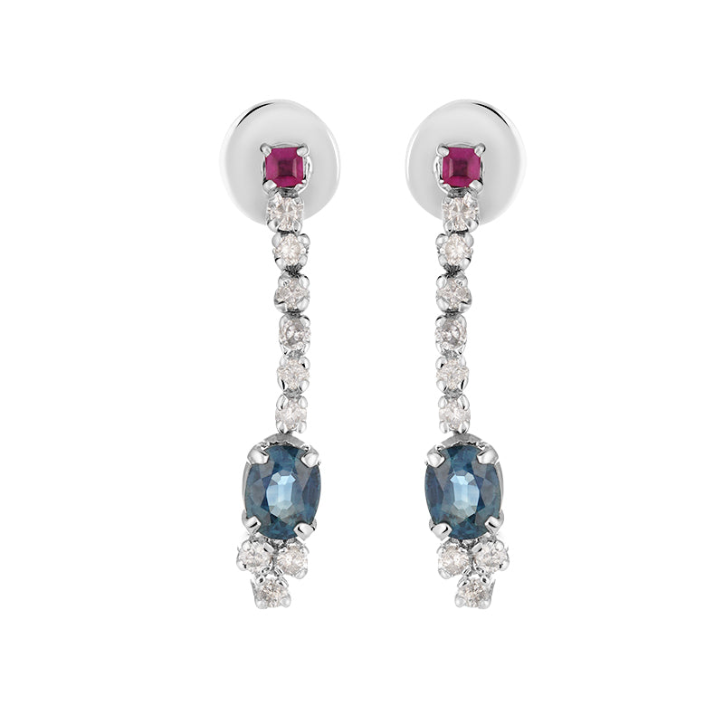 Sterling Silver Ruby, Diamond & Sapphire Earrings