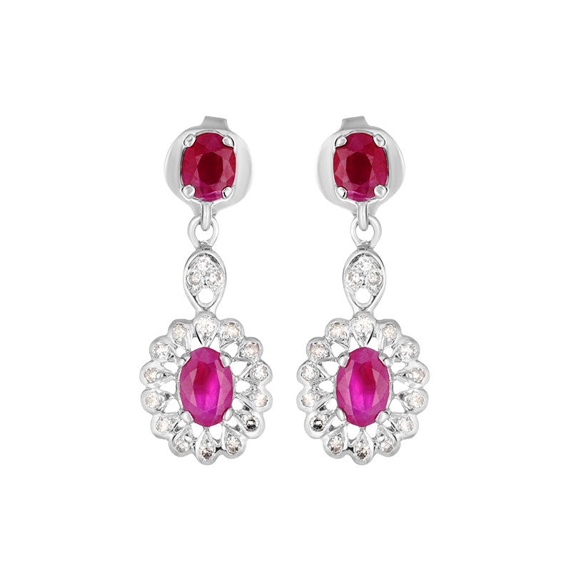 Sterling Silver Ruby & Diamond Earrings