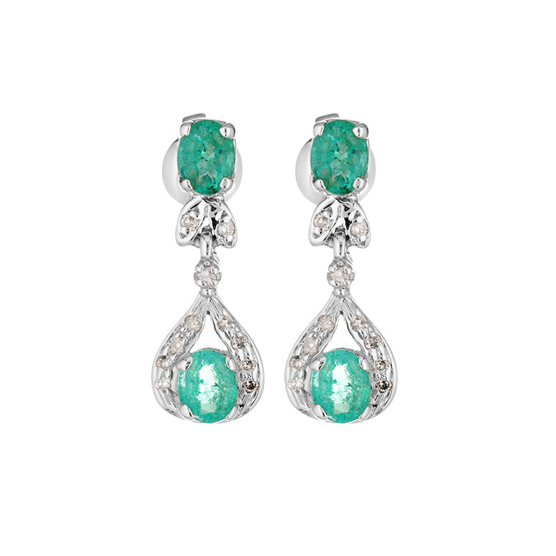 Sterling Silver Emerald & Diamond Earrings