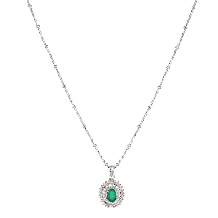 Sterling Silver Emerald & Diamond Pendant