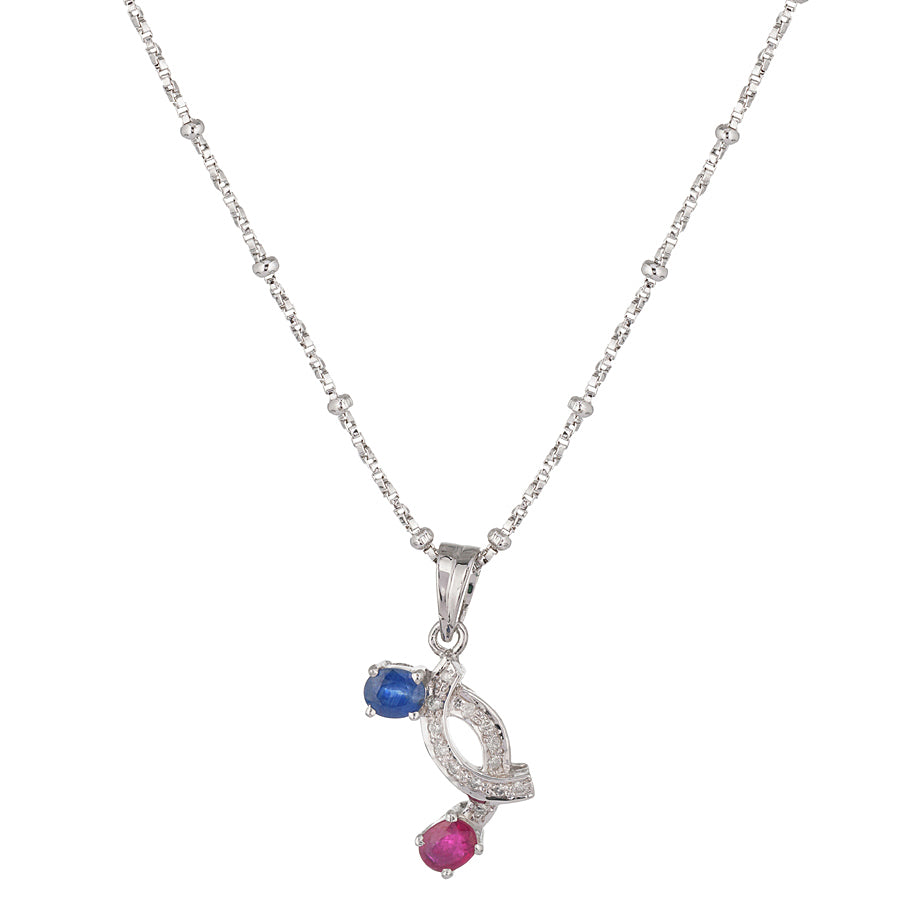 Sterling Silver Ruby, Sapphire & Diamond Pendant