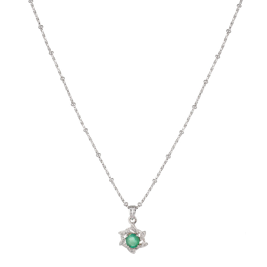 Sterling Silver Emerald & Diamond Pendant