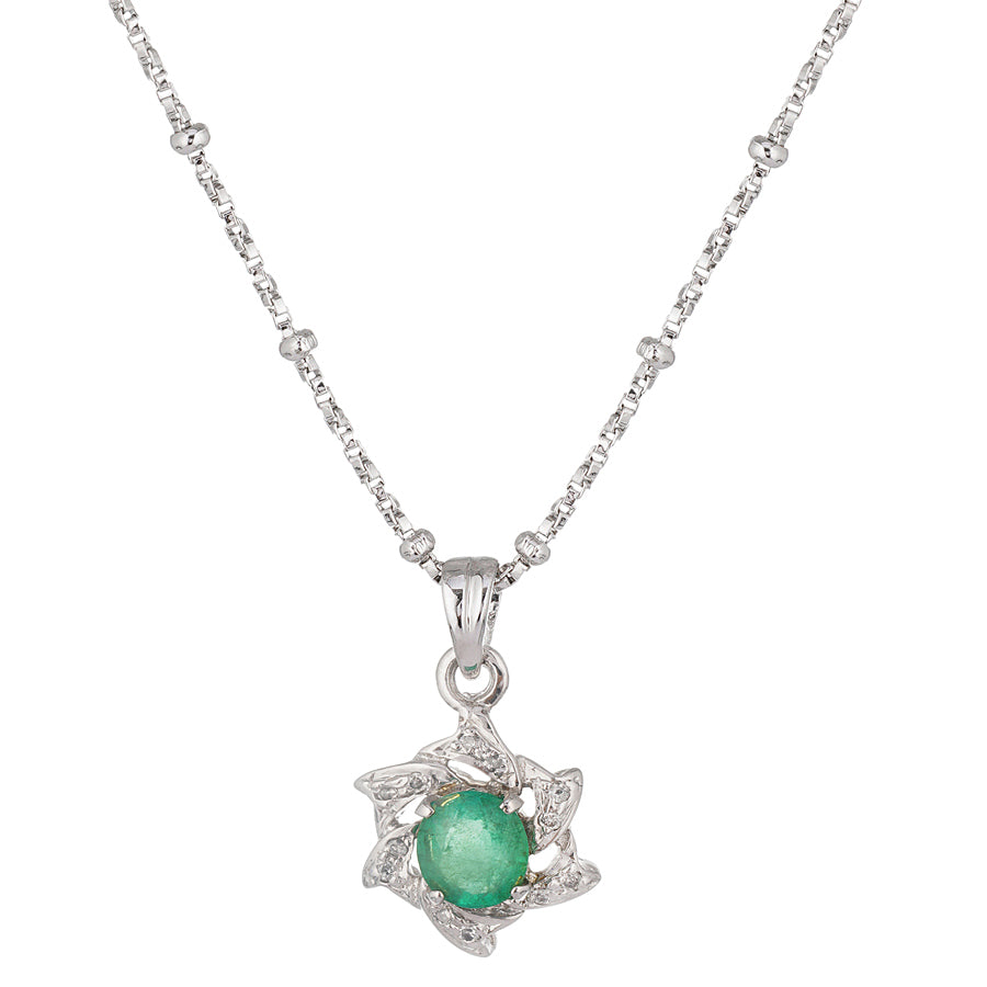 Sterling Silver Emerald & Diamond Pendant