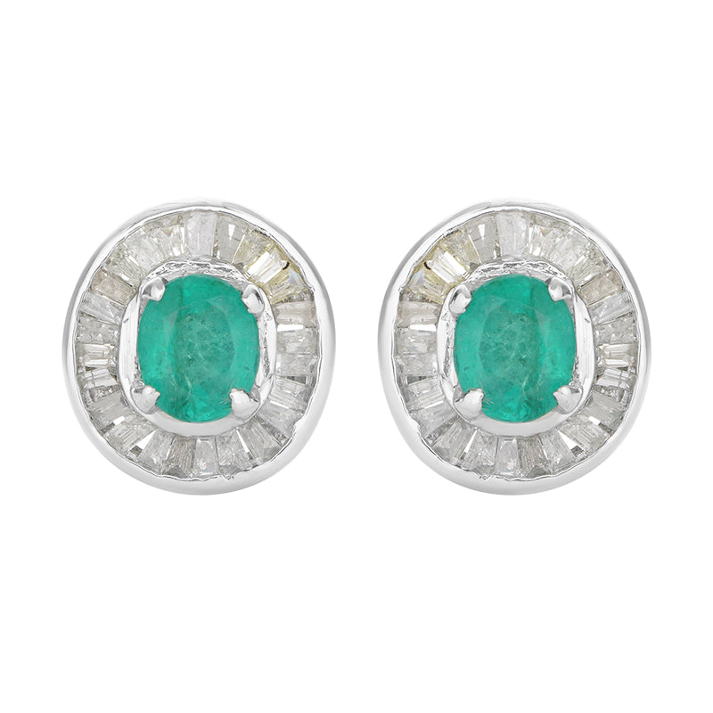 Sterling Silver Emerald & Diamond Stud