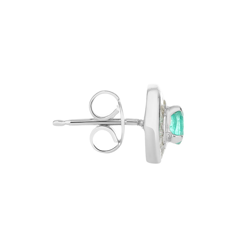 Sterling Silver Emerald & Diamond Stud