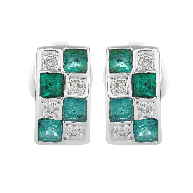 Sterling Silver Emerald& Diamond Stud