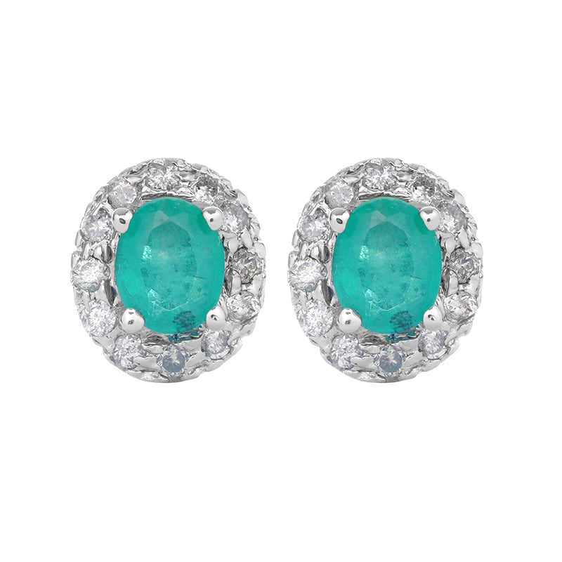 Sterling Silver Emerald & Diamond Stud