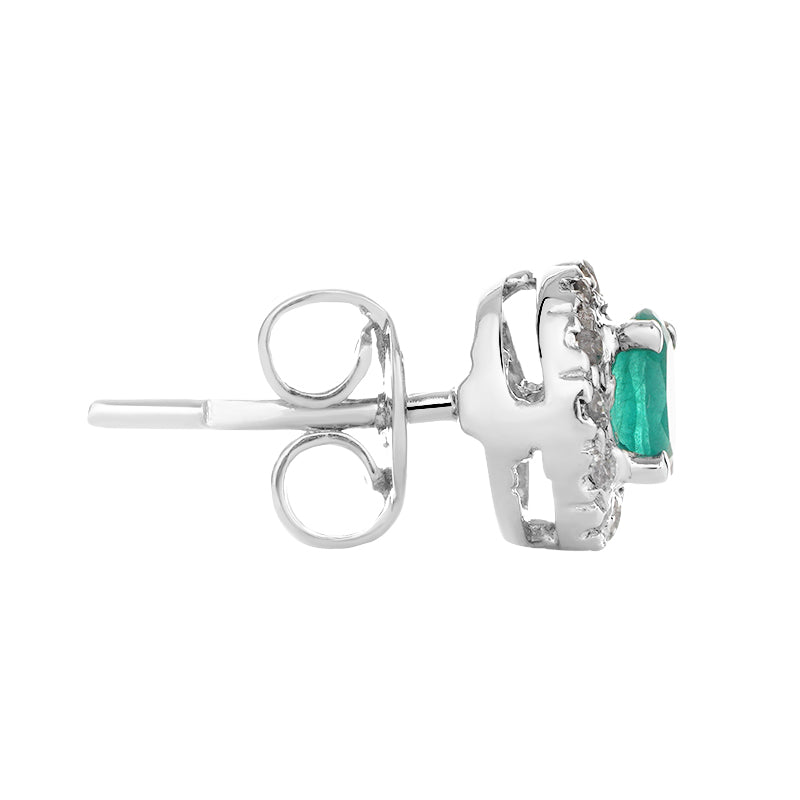 Sterling Silver Emerald & Diamond Stud