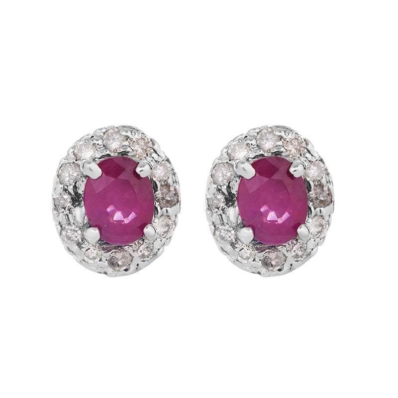 Sterling Silver Ruby & Diamond Stud