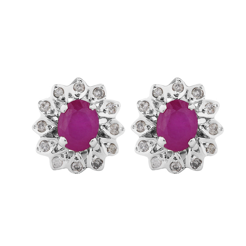 Sterling Silver Ruby & Diamond Stud