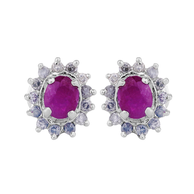 Sterling Silver Ruby & Diamond Stud