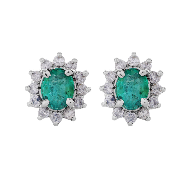 Sterling Silver Emerald & Diamond Stud