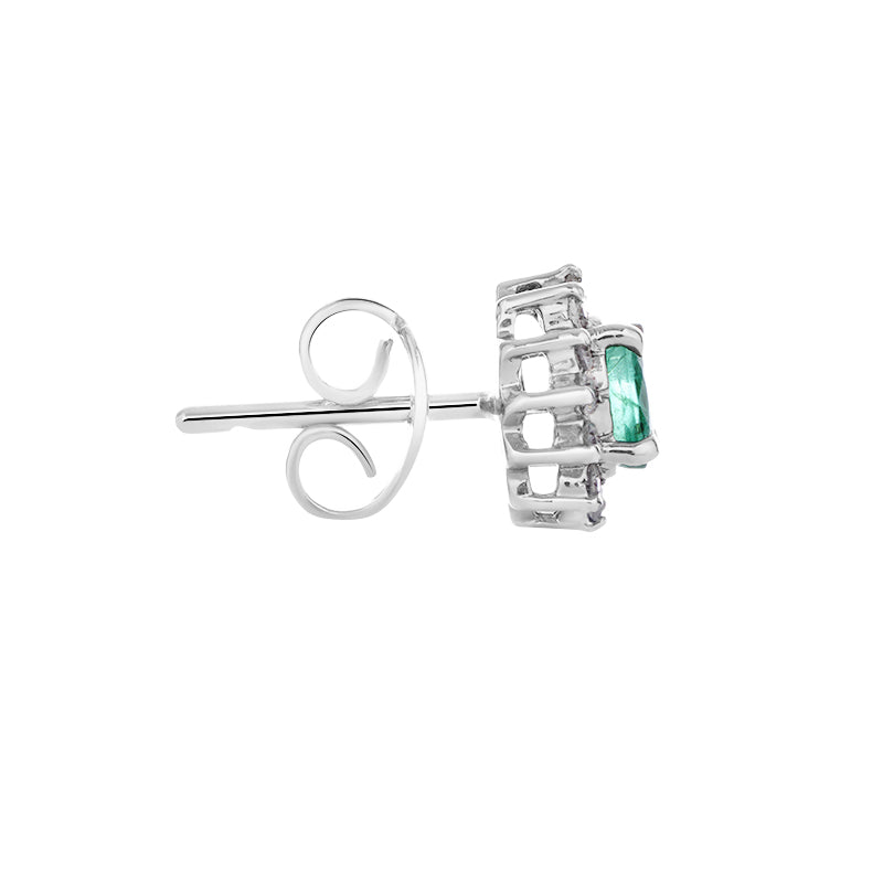 Sterling Silver Emerald & Diamond Stud