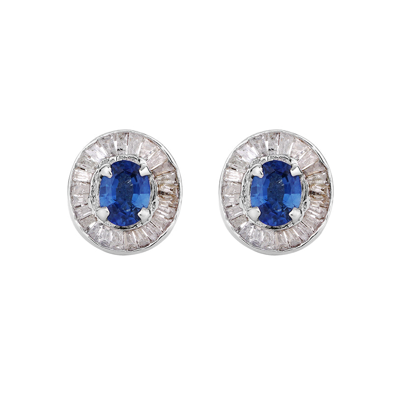 Sterling Silver Sapphire & Diamond Stud