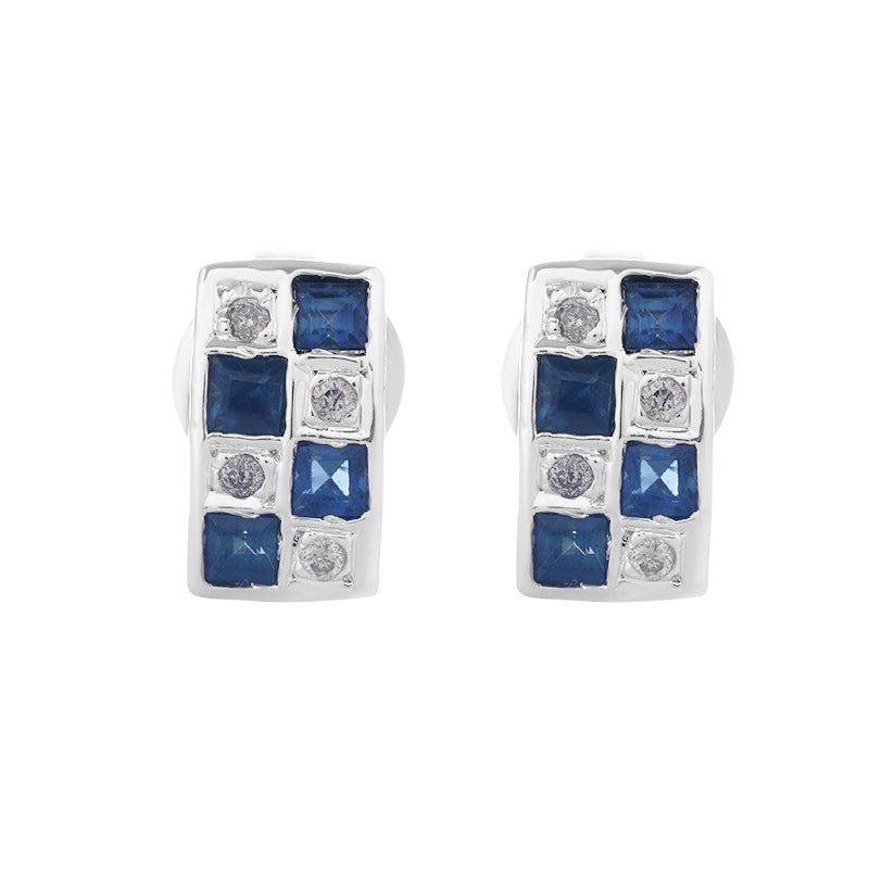 Sterling Silver Sapphire & Diamond Stud