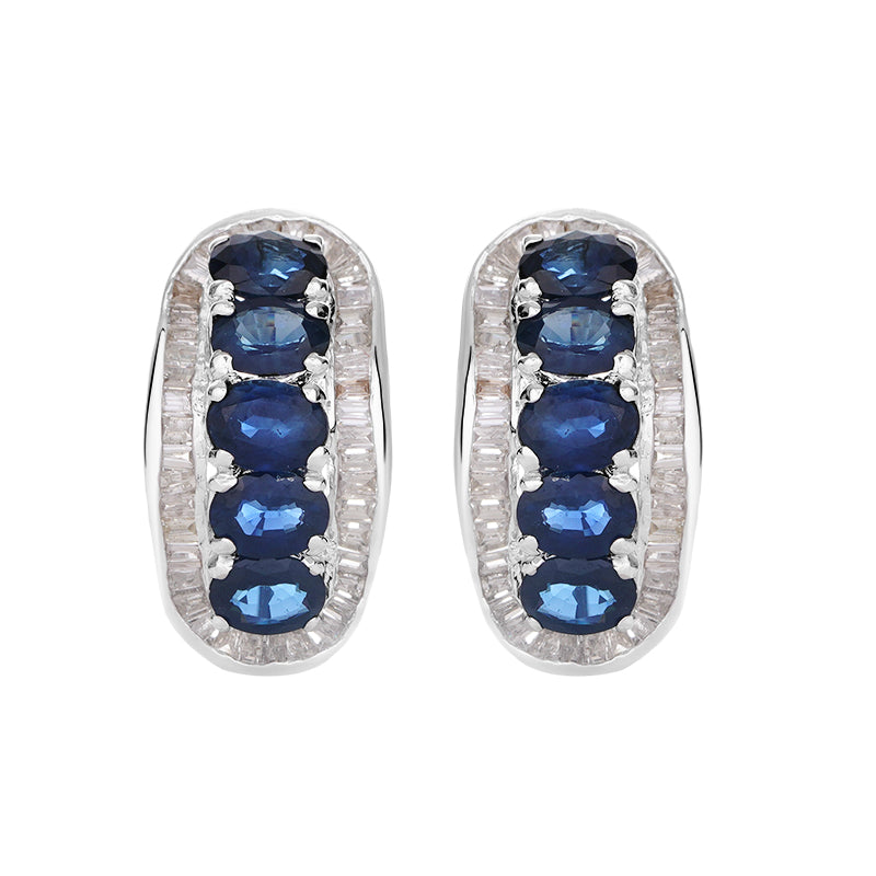 Sterling Silver Sapphire & Diamond Earrings