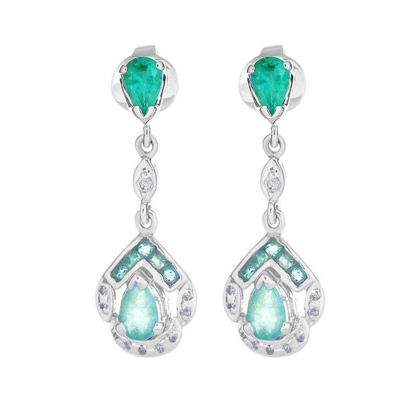 Sterling Silver Emerald & Diamond Earrings