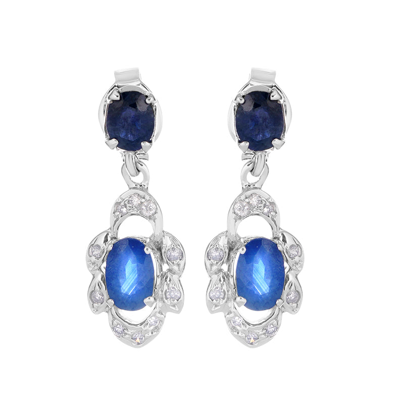 Sterling Silver Sapphire & Diamond Earrings