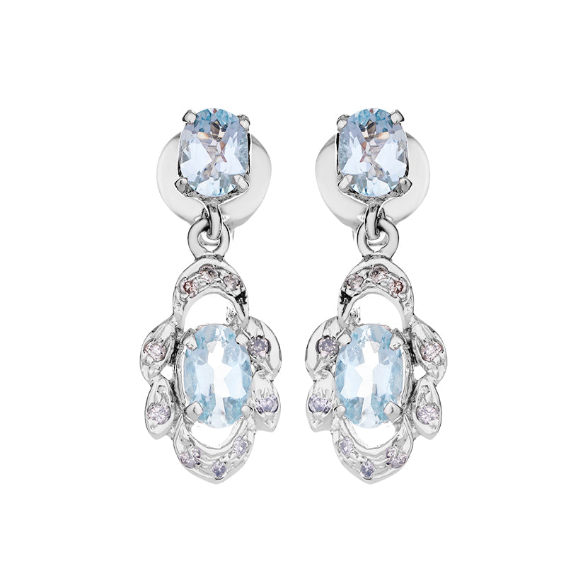 Sterling Silver Aqua & Diamond Earrings