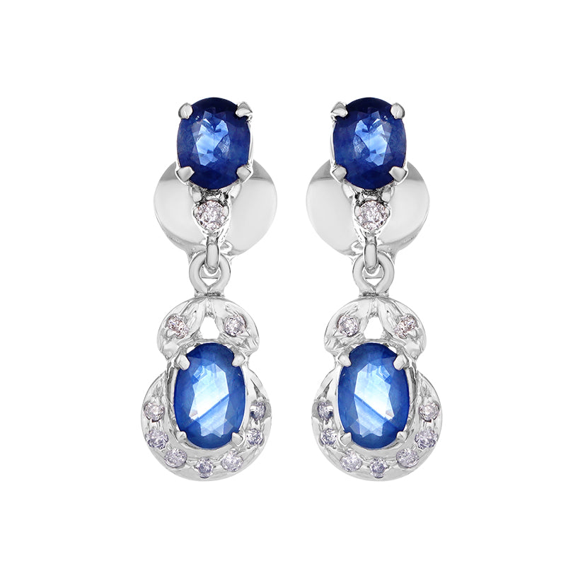 Sterling Silver Sapphire & Diamond Earrings